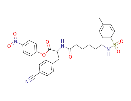 Molecular Structure of 93235-98-4 (Phenylalanine,
4-cyano-N-[6-[[(4-methylphenyl)sulfonyl]amino]-1-oxohexyl]-,
4-nitrophenyl ester)