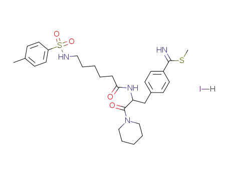 4-{3-Oxo-3-piperidin-1-yl-2-[6-(toluene-4-sulfonylamino)-hexanoylamino]-propyl}-thiobenzimidic acid methyl ester; hydriodide
