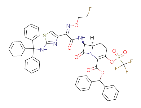 (6R,7S)-7-{2-[(Z)-2-Fluoro-ethoxyimino]-2-[2-(trityl-amino)-thiazol-4-yl]-acetylamino}-8-oxo-3-trifluoromethanesulfonyloxy-1-aza-bicyclo[4.2.0]oct-2-ene-2-carboxylic acid benzhydryl ester