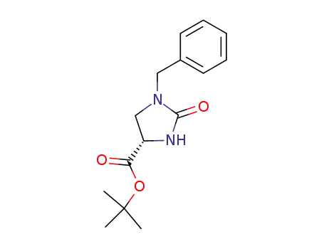 Molecular Structure of 83057-01-6 (4-Imidazolidinecarboxylic acid, 2-oxo-1-(phenylmethyl)-,
1,1-dimethylethyl ester, (S)-)