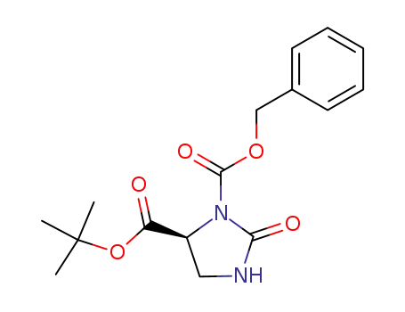 Molecular Structure of 77999-24-7 (1,5-Imidazolidinedicarboxylic acid, 2-oxo-, 5-(1,1-dimethylethyl)
1-(phenylmethyl) ester, (S)-)