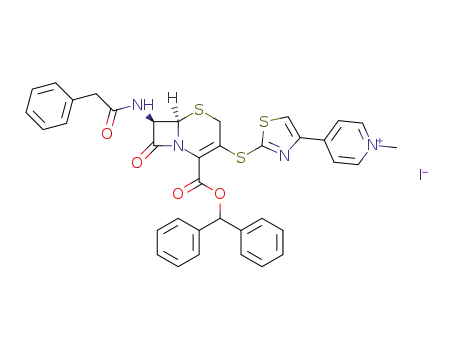 benzhydryl 7β-[(phenylacetyl)amino]-3-[4-(1-methyl-4-pyridinio)-2-thiazolythio]-3-cephem-4-carboxylate iodide
