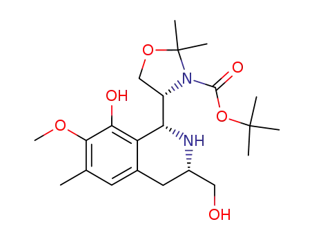 Molecular Structure of 874758-56-2 (3-Oxazolidinecarboxylic acid,
2,2-dimethyl-4-[(1R,3S)-1,2,3,4-tetrahydro-8-hydroxy-3-(hydroxymethyl)-
7-methoxy-6-methyl-1-isoquinolinyl]-, 1,1-dimethylethyl ester, (4R)-)