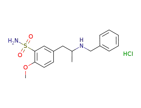 Molecular Structure of 671817-79-1 (Benzenesulfonamide, 2-methoxy-5-[2-[(phenylmethyl)amino]propyl]-,
monohydrochloride)