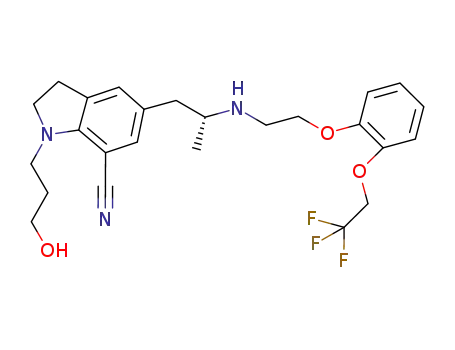 Molecular Structure of 885340-13-6 (1H-Indole-7-carbonitrile, 2,3-dihydro-1-(3-hydroxypropyl)-5-[(2R)-2-[[2-[2-(2,2,2-trifluoroethoxy)phenoxy]ethyl]aMino]propyl]-)