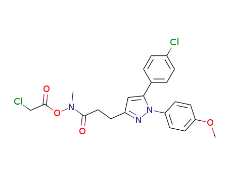 Molecular Structure of 114151-03-0 (1H-Pyrazole-3-propanamide,
N-[(chloroacetyl)oxy]-5-(4-chlorophenyl)-1-(4-methoxyphenyl)-N-methyl-)