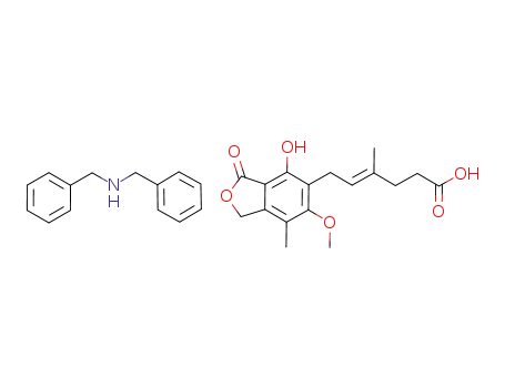 Molecular Structure of 669077-70-7 (4-Hexenoic acid,
6-(1,3-dihydro-4-hydroxy-6-methoxy-7-methyl-3-oxo-5-isobenzofuranyl)-
4-methyl-, (4E)-, compd. with N-(phenylmethyl)benzenemethanamine
(1:1))