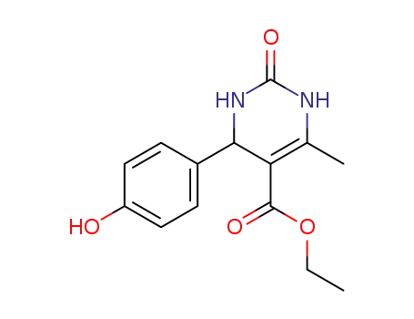 Molecular Structure of 123629-41-4 (5-Pyrimidinecarboxylic acid,
1,2,3,4-tetrahydro-4-(4-hydroxyphenyl)-6-methyl-2-oxo-, ethyl ester)