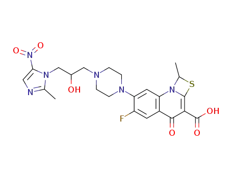 6-fluoro-7-{4-[2-hydroxy-3-(2-methyl-5-nitro-imidazol-1-yl)propyl]piperazin-1-yl}-1-methyl-4-oxo-4H-2-thia-8b-aza-cyclobuta[a]naphthalene-3-carboxylic acid
