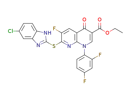 ethyl 7-((5-chloro-1H-benzo[d]imidazol-2-yl)thio)-1-(2,4-difluorophenyl)-6-fluoro-4-oxo-1,4-dihydro-1,8-naphthyridine-3-carboxylate