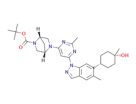 cis-(1S,4S)-tert-butyl 5-(6-(6-(4-hydroxy-4-methylcyclohexyl)-5-methyl-1H-indazol-1-yl)-2-methylpyrimidin-4-yl)-2,5-diazabicyclo[2.2.1]heptane-2-carboxylate