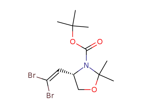 Molecular Structure of 130418-98-3 (3-Oxazolidinecarboxylic acid, 4-(2,2-dibromoethenyl)-2,2-dimethyl-,
1,1-dimethylethyl ester, (S)-)