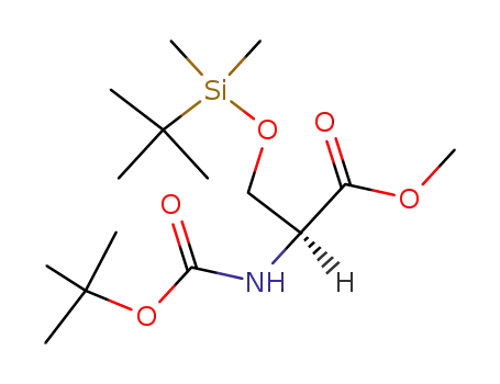 Molecular Structure of 126645-26-9 (L-Serine,
N-[(1,1-dimethylethoxy)carbonyl]-O-[(1,1-dimethylethyl)dimethylsilyl]-,
methyl ester)