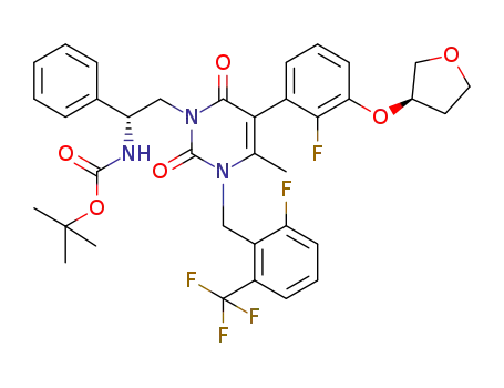 tert-butyl ((R)-2-(5-(2-fluoro-3-(((R)-tetrahydrofuran-3-yl)oxy)phenyl)-3-(2-fluoro-6-(trifluoromethyl)benzyl)-4-methyl-2,6-dioxo-2,3-dihydropyrimidine-1(6H)-yl)-1-phenylethyl)carbamate