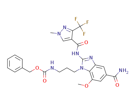 benzyl 3-(5-carbamoyl-7-methoxy-2-(1-methyl-3-(trifluoromethyl)-1H-pyrazole-4-carboxamido)-1H-benzo[d]imidazol-1-yl)propylcarbamate