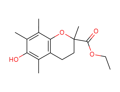 Molecular Structure of 53174-07-5 (2H-1-Benzopyran-2-carboxylic acid,
3,4-dihydro-6-hydroxy-2,5,7,8-tetramethyl-, ethyl ester)