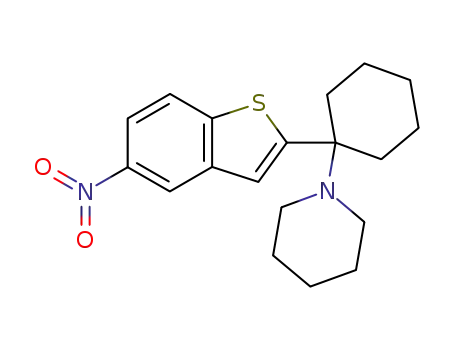 Molecular Structure of 143603-49-0 (Piperidine, 1-[1-(5-nitrobenzo[b]thien-2-yl)cyclohexyl]-)