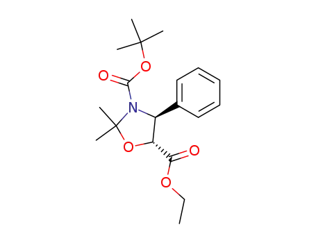 Molecular Structure of 143527-74-6 (3-(T-BOC)-2,2-DIMETHYL-4-PHENYL-1,3-OXAZOLIDIN-5-YL]FORMIC ACID ETHYL ESTER)