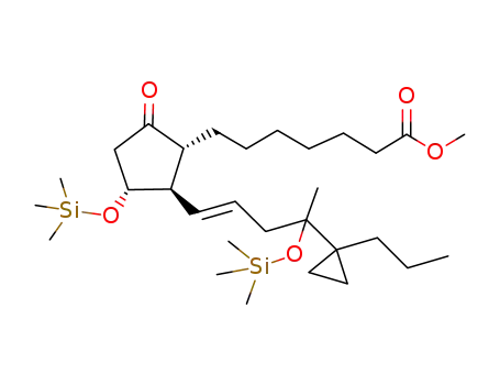 Molecular Structure of 112713-98-1 (Cyclopentaneheptanoic acid,
5-oxo-2-[4-(1-propylcyclobutyl)-4-[(triethylsilyl)oxy]-1-pentenyl]-3-[(triethyl
silyl)oxy]-, methyl ester)