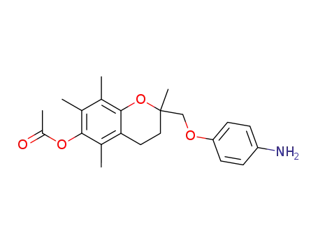 Molecular Structure of 107188-37-4 (2-(4-AMINOPHENOXYMETHYL)-2,5,7,8-TETRAMETHYL-4-OXOCHROMAN-6-YL ACETATE)