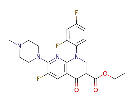 Molecular Structure of 100492-07-7 (1,8-Naphthyridine-3-carboxylic acid,
1-(2,4-difluorophenyl)-6-fluoro-1,4-dihydro-7-(4-methyl-1-piperazinyl)-4-
oxo-, ethyl ester)
