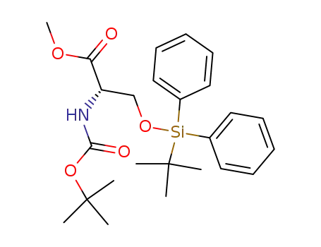 Molecular Structure of 159846-14-7 (L-Serine,
N-[(1,1-dimethylethoxy)carbonyl]-O-[(1,1-dimethylethyl)diphenylsilyl]-,
methyl ester)