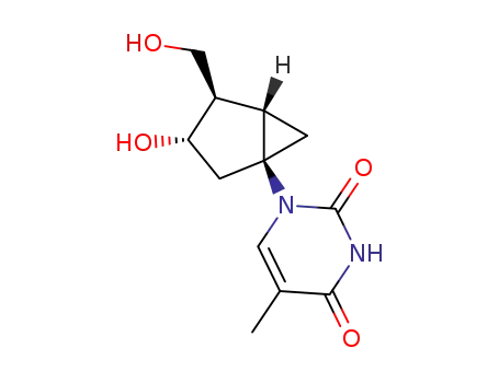Molecular Structure of 156044-00-7 (2,4(1H,3H)-Pyrimidinedione,
1-[(1S,3S,4R,5S)-3-hydroxy-4-(hydroxymethyl)bicyclo[3.1.0]hex-1-yl]-5-
methyl-)