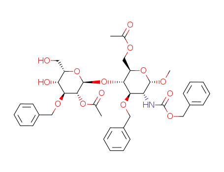 Acetic acid (2R,3S,4R,5R,6S)-3-((2S,3R,4S,5R,6S)-3-acetoxy-4-benzyloxy-5-hydroxy-6-hydroxymethyl-tetrahydro-pyran-2-yloxy)-4-benzyloxy-5-benzyloxycarbonylamino-6-methoxy-tetrahydro-pyran-2-ylmethyl ester