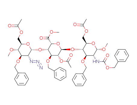5-acetoxy-3-(6-acetoxymethyl-3-azido-4-benzyloxy-5-methoxy-tetrahydro-pyran-2-yloxy)-6-(2-acetoxymethyl-4-benzyloxy-5-benzyloxycarbonylamino-6-methoxy-tetrahydro-pyran-3-yloxy)-4-benzyloxy-tetrahydro-pyran-2-carboxylic acid methyl ester