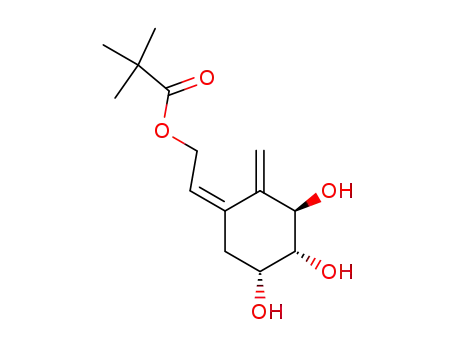 Molecular Structure of 377091-68-4 (Propanoic acid, 2,2-dimethyl-,
(2Z)-2-[(3R,4R,5R)-3,4,5-trihydroxy-2-methylenecyclohexylidene]ethyl
ester)