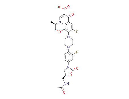 (R)-9-(4-{4-[(S)-5-(Acetylamino-methyl)-2-oxo-oxazolidin-3-yl]-2-fluoro-phenyl}-piperazin-1-yl)-8-fluoro-3-methyl-6-oxo-2,3-dihydro-6H-1-oxa-3a-aza-phenalene-5-carboxylic acid