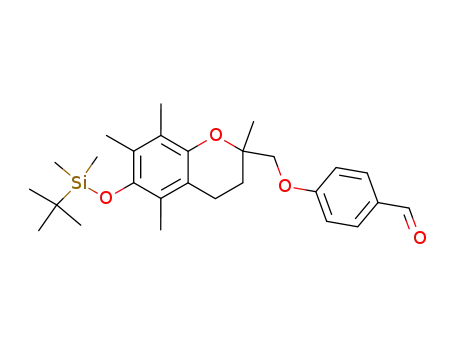Molecular Structure of 716320-67-1 (Benzaldehyde,
4-[[6-[[(1,1-dimethylethyl)dimethylsilyl]oxy]-3,4-dihydro-2,5,7,8-tetrameth
yl-2H-1-benzopyran-2-yl]methoxy]-)