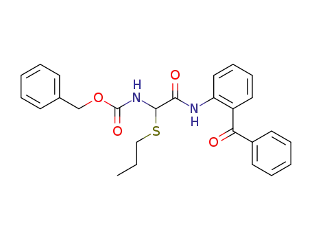 Molecular Structure of 821800-04-8 (Carbamic acid, [2-[(2-benzoylphenyl)amino]-2-oxo-1-(propylthio)ethyl]-,
phenylmethyl ester)