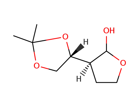 Molecular Structure of 676999-02-3 (2-Furanol, 3-[(4R)-2,2-dimethyl-1,3-dioxolan-4-yl]tetrahydro-, (3S)-)