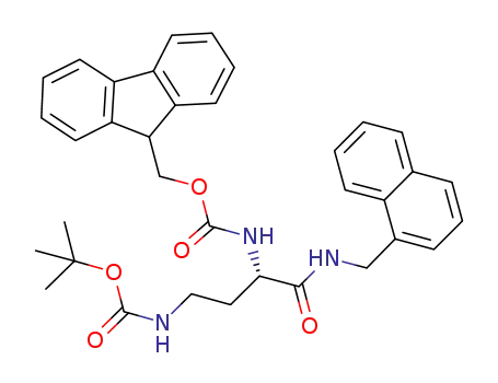 Molecular Structure of 369656-01-9 (Carbamic acid,
[(1S)-3-[[(1,1-dimethylethoxy)carbonyl]amino]-1-[[(1-naphthalenylmethyl)
amino]carbonyl]propyl]-, 9H-fluoren-9-ylmethyl ester)