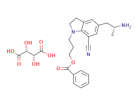 Molecular Structure of 239463-85-5 (5-[(2R)-2-Aminopropyl]-1-[3-(benzoyloxy)propyl]-2,3-dihydro-1H-indole-7-carbonitrile (2R,3R)-2,3-dihydroxybutanedioate)