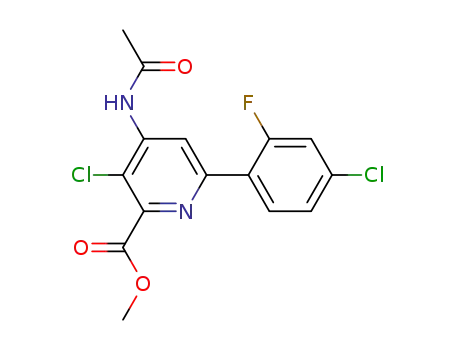Molecular Structure of 496850-54-5 (2-Pyridinecarboxylic acid,
4-(acetylamino)-3-chloro-6-(4-chloro-2-fluorophenyl)-, methyl ester)