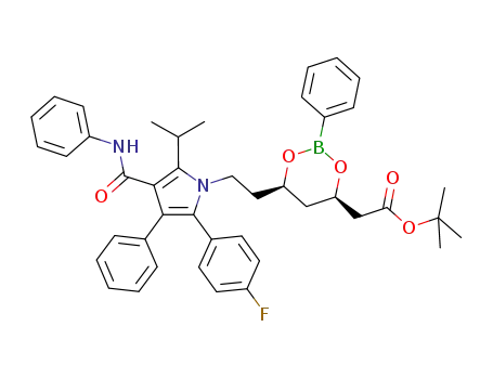 Molecular Structure of 849928-46-7 (1,3,2-Dioxaborinane-4-acetic acid,
6-[2-[2-(4-fluorophenyl)-5-(1-methylethyl)-3-phenyl-4-[(phenylamino)carb
onyl]-1H-pyrrol-1-yl]ethyl]-2-phenyl-, 1,1-dimethylethyl ester, (4R,6R)-)