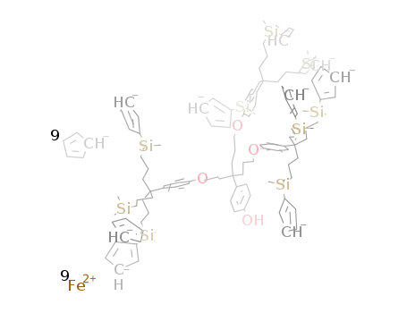 HOC6H4(C((CH2)3OC6H4C((CH2)3Si(CH3)2(C5H4))3)3)(9-)*9Fe(2+)*9C5H5(1-)=HOC6H4C(C3H6OC6H4C(C3H6Si(CH3)2C5H4FeC5H5)3)3