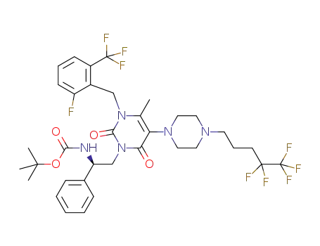 (R)-tert-butyl-(2-(3-(2-fluoro-6-(trifluoromethyl)benzyl)-4-methyl-2,6-dioxo-5-(4-(4,4,5,5,5-pentafluoropentyl)-piperazin-1-yl)-2,3-dihydropyrimidin-1(6H)-yl)-1-phenylethyl)carbamate