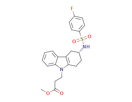 Molecular Structure of 141307-19-9 (9H-Carbazole-9-propanoic acid,
3-[[(4-fluorophenyl)sulfonyl]amino]-1,2,3,4-tetrahydro-, methyl ester, (R)-)