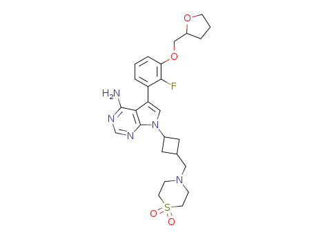 cis-7-[3-(1,1-dioxo-1-thiomorpholin-4-ylmethyl)-cyclobutyl]-5-[2-fluoro-3-(tetrahydro-furan-2-ylmethoxy)-phenyl]-7H-pyrrolo[2,3-d]pyrimidin-4-ylamine