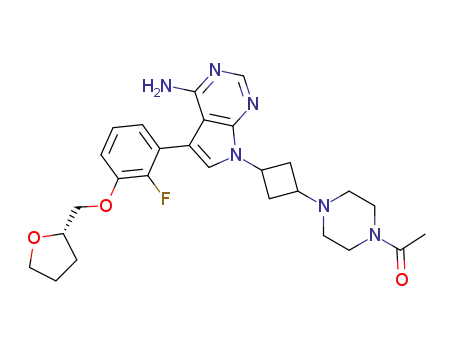 1-{4-[cis-3-(4-amino-5-{2-fluoro-3-[(S)-1-(tetrahydro-furan-2-yl)methoxy]-phenyl}-pyrrolo[2,3-d]pyrimidin-7-yl)-cyclobutyl]-piperazin-1-yl}-ethanone