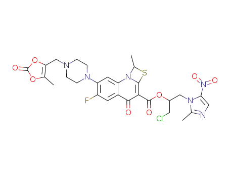 6-fluoro-1-methyl-7-[4-(5-methyl-2-oxo-[1,3]dioxol-4-ylmethyl)piperazin-1-yl]-4-oxo-4H-2-thia-8b-aza-cycobuta[a]naphthalene-3-carboxylic acid 1-chloromethyl-2-(2-methyl-5-nitro-imidazol-1-yl)ethyl ester