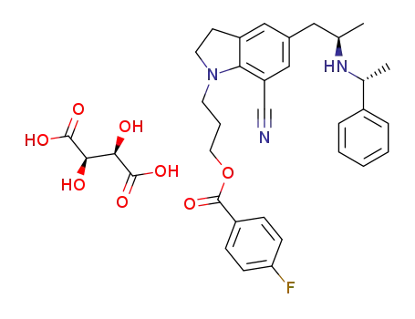 3-7-cyano-5-(R)-2-(R)-1-phenylethylaminopropyl-1-H-indolylpropyl-4-fluorobenzoate L-tartaric acid salt
