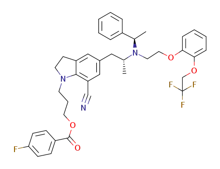 3-(7-cyano-5-((R)-2-(((R)-1-phenylethyl)(2-(2-(trifluoroethoxy)phenoxy)ethyl)amino)propyl)1-H-indolyl)propyl 4-fluorobenzoate