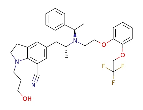 3-(7-cyano-5-((R)-2-(((R)-1-phenylethyl)(2-(2-(trifluoroethoxy)phenoxy)ethyl)amino)propyl)-1-H-indolyl)propyl alcohol