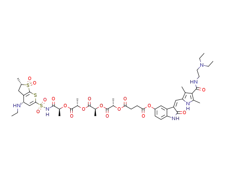 (3Z)-3-[(4-{[2-(diethylamino)ethyl]carbamoyl}-3,5-dimethyl-1H-pyrrol-2-yl)methylidene]-2-oxo-2,3-dihydro-1H-indol-5-yl (2S)-1-{[(2S)-1-{[(2S)-1-[(1S)-1-({[(2S,4S)-4-(ethylamino)-2-methyl-1,1-dioxo-2H,3H,4H-1λ6-thieno[2,3-b]thiopyran-6-yl]sulfonyl}carbamoyl)ethoxy]-1-oxopropan-2-yl]oxy}-1-oxopropan-2-yl]oxy}-1-oxopropan-2-yl butanedioate