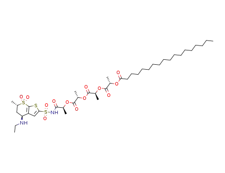 octadecanoic acid (S)-1-((S)-1-{(S)-1-[(S)-2-(4-ethylamino-6-methyl-7,7-dioxo-4,5,6,7-tetrahydro-7λ*6*-thieno[2,3-b]thiopyran-2-sulfonylamino)-1-methyl-2-oxoethoxycarbonyl]ethoxycarbonyl}ethoxycarbonyl)ethyl ester