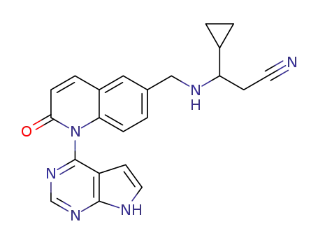 3-cyclopropyl-3-((2-oxo-1-(7H-pyrrolo[2,3-d]pyrimidin-4-yl)-1,2-dihydroquinolin-6-yl)(methyl)amino)propionitrile